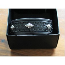 Handmade 5 Diamond Concho Leather Bracelet in Black With Border & Center Design.